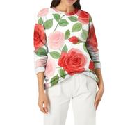 Felpa da donna in pile felpato, maglietta a maniche lunghe, girocollo, per la vita quotidiana, regali di Natale, Rosso, L