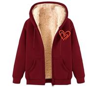 Felpa da donna in pile Teddy, giacca in pile, da donna, invernale, calda, in cotone, con cappuccio, con stampa, giacca softshell in peluche, giacca invernale casual, taglia grande, RD2, xxl