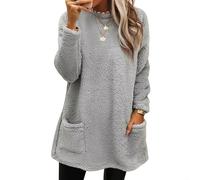 Felpa da donna in tinta unita con tasca in peluche e maniche lunghe per abbigliamento casual tutto l'anno (XXXL grigio)