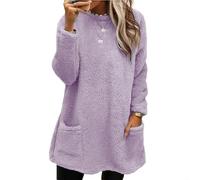 Felpa da donna in tinta unita con tasca in peluche e maniche lunghe per abbigliamento casual tutto l'anno (XXXL viola)