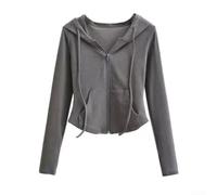 Felpa da donna in velluto tedesco con cappuccio corta con cerniera cardigan aderente a maniche lunghe casual streetwear top, per primavera autunno uso quotidiano (2XL grigio scuro)