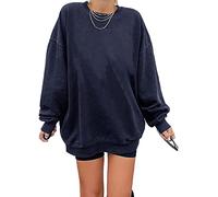 Felpa da donna Los Angeles, maglione oversize, a maniche lunghe, girocollo, basic largo, senza cappuccio, per adolescenti, vintage, Blu scuro, XL
