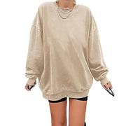 Felpa da donna Los Angeles pullover oversize a maniche lunghe girocollo maglione basic sciolto top senza cappuccio adolescenti vintage top camicie, cachi, S