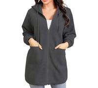 Felpa da donna lunga con cappuccio, casual, con cerniera, hip hop, con cappuccio, elegante, casual, comoda, per l'autunno e la mezza stagione, O grigio scuro, XXL