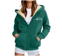 Felpa da donna lunga con cappuccio - Giacca invernale da donna con calda imbottitura con tasche, giacca sportiva con chiusura lampo, giacca con cappuccio, oversize, per le mezze stagioni, verde, 3XL