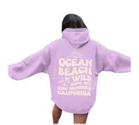 Felpa da donna nera con cappuccio e design grafico a maniche lunghe, per il tempo libero, alla moda, con cappuccio nero, Lilla, XXL