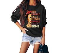 Felpa da donna non fragile come un fiore fragile come una bomba con stampa lettera girocollo, Nero , XL