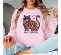 Felpa da donna Only Positive Vibes Cat Floral maglione da donna animali