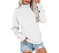 Felpa da donna oversize casual a maniche lunghe pullover basic vestibilità ampia dolcevita leggera tunica felpe con tasca autunno inverno caldo maglione vestiti, bianco, XXL