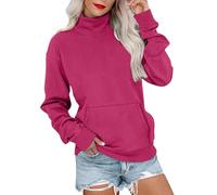 Felpa da donna oversize casual a maniche lunghe pullover basic vestibilità ampia dolcevita leggera tunica felpe con tasca autunno inverno caldo maglione vestiti, Rosa acceso, S