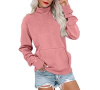 Felpa da donna oversize casual a maniche lunghe pullover basic vestibilità ampia dolcevita leggera tunica felpe con tasca autunno inverno caldo maglione vestiti, rosa, L
