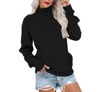 Felpa da donna oversize casual a maniche lunghe pullover basic vestibilità ampia dolcevita leggera tunica felpe con tasca autunno inverno caldo maglione vestiti, Nero , XL