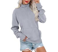 Felpa da donna oversize casual a maniche lunghe pullover basic vestibilità ampia dolcevita leggera tunica felpe con tasca autunno inverno caldo maglione vestiti, Cenere Chiaro, L