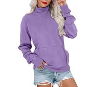 Felpa da donna oversize casual a maniche lunghe pullover basic vestibilità ampia dolcevita leggera tunica felpe con tasca autunno inverno caldo maglione vestiti, Viola, M