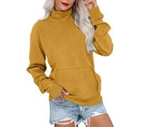 Felpa da donna oversize casual a maniche lunghe pullover basic vestibilità ampia dolcevita leggera tunica felpe con tasca autunno inverno caldo maglione vestiti, Giallo, S