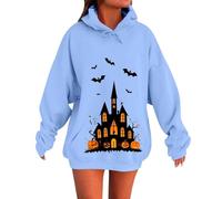 Felpa da donna oversize con cappuccio per Halloween da donna, divertente, carina, scheletro, zucca, spettro, grafica, felpa con cappuccio a maniche lunghe, pullover alla moda alla moda, Blu 3 cielo, M