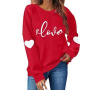 Felpa da donna oversize, con cuore, per San Valentino, classica, amore, con motivo a girocollo, a maniche lunghe, con stampa a cuore, per San Valentino, rosso mattone 3, L