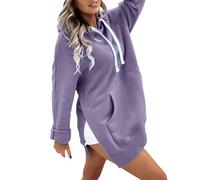 Felpa da donna oversize con spacco laterale a maniche lunghe con spalle cadenti