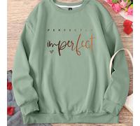 Felpa da donna oversize con stampa di slogan "PERFETTAMENTE Imperfetto", adatta per il Ringraziamento, la laurea, il ritorno a scuola, l'insegnante, autunno inverno 0XL,1XL,2XL,3XL,4XLBlocchi di color