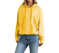 Felpa da donna oversize, grigio, maglione da donna, in cotone, con cappuccio, tinta unita, con coulisse, con cappuccio, giacca da allenamento basic, per le mezze stagioni, comoda da corsa, giallo