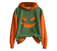 Felpa da donna patchwork a blocchi di colore, elegante pullover stampato, maglione casual a maniche lunghe, streetwear alla moda top da donna con cappuccio e felpe, Verde, XL