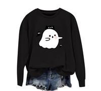 Felpa da donna per Halloween, con cappuccio, traspirante, con scollo rotondo, taglie forti, alla moda, per il tempo libero, morbida, con scollo rotondo, taglie forti, Nero , XL