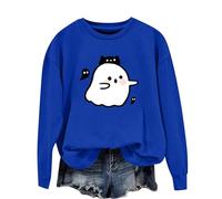 Felpa da donna per Halloween, con cappuccio, traspirante, con scollo rotondo, taglie forti, alla moda, per il tempo libero, morbida, con scollo rotondo, taglie forti, Blu, 3XL