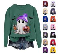Felpa da donna per Halloween divertente fantasma top taglie forti costumi di Halloween a maniche lunghe pullover camicie horror festival abiti vestiti, Marina Militare, L