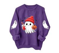 Felpa da donna per Halloween, fantasma, bevande, zucca, pipistrello, per il | Maglione da donna per Halloween, con cappuccio rosso fantasma, stampa zucca caffè, felpa Spooky Season, a maniche lunghe
