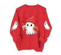 Felpa da donna per Halloween, fantasma, bevande, zucca, pipistrello, per il | Maglione da donna per Halloween, con cappuccio rosso fantasma, stampa zucca caffè, felpa Spooky Season, a maniche lunghe