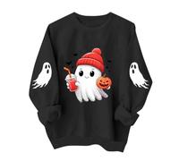 Felpa da donna per Halloween, fantasma, bevande, zucca, pipistrello, per il | Maglione da donna per Halloween, con cappuccio rosso fantasma, stampa zucca caffè, felpa Spooky Season, a maniche lunghe