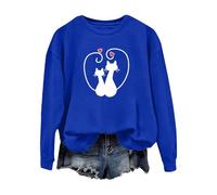 Felpa da donna per San ValentinoCamicetta Top Simpatico Gatto Coppia Amore Romance Felpa Manica Camicia Gatto Per Le Donne Abiti per Regali 2026, Blu, L