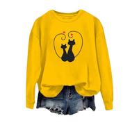 Felpa da donna per San ValentinoCamicetta Top Simpatico Gatto Coppia Amore Romance Felpa Manica Camicia Gatto Per Le Donne Abiti per Regali 2026, Giallo, L