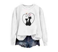 Felpa da donna per San ValentinoCamicetta Top Simpatico Gatto Coppia Amore Romance Felpa Manica Camicia Gatto Per Le Donne Abiti per Regali 2026, bianco, L