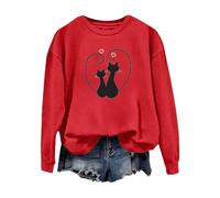 Felpa da donna per San ValentinoCamicetta Top Simpatico Gatto Coppia Amore Romance Felpa Manica Camicia Gatto Per Le Donne Abiti per Regali 2026, Rosso, L