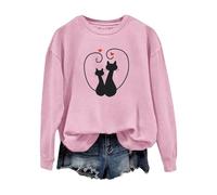 Felpa da donna per San ValentinoCamicetta Top Simpatico Gatto Coppia Amore Romance Felpa Manica Camicia Gatto Per Le Donne Abiti per Regali 2026, rosa, L