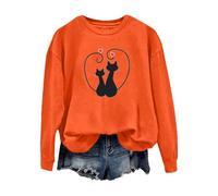 Felpa da donna per San ValentinoCamicetta Top Simpatico Gatto Coppia Amore Romance Felpa Manica Camicia Gatto Per Le Donne Abiti per Regali 2026, Arancione, L