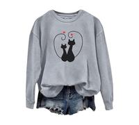 Felpa da donna per San ValentinoCamicetta Top Simpatico Gatto Coppia Amore Romance Felpa Manica Camicia Gatto Per Le Donne Abiti per Regali 2026, Grigio, L