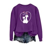 Felpa da donna per San ValentinoCamicetta Top Simpatico Gatto Coppia Amore Romance Felpa Manica Camicia Gatto Per Le Donne Abiti per Regali 2026, Viola, L