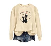 Felpa da donna per San ValentinoCamicetta Top Simpatico Gatto Coppia Amore Romance Felpa Manica Camicia Gatto Per Le Donne Abiti per Regali 2026, cachi, L