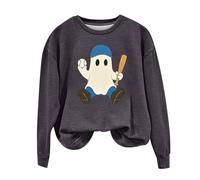 Felpa da donna senza cappuccio a collo rotondo, felpa da donna con stampa fantasma, primavera, autunno e inverno, manica lunga, stile casual, casual, pullover top festival, Z02*Dark Gray, XXL