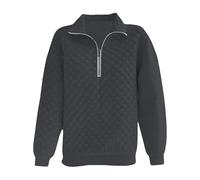 Felpa da donna senza cappuccio, con cerniera a quarto, maglione a maniche lunghe, morbida, tinta unita, vestibilità normale, casual, per il tempo libero, grigio., M