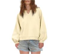 Felpa da donna senza cappuccio, elegante, in pizzo, patchwork, oversize, tinta unita, a maniche lunghe, scollo a V, maniche lunghe, per autunno e inverno, sottile, in velluto, alla moda, beige., XL