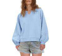 Felpa da donna senza cappuccio, elegante, in pizzo, patchwork, oversize, tinta unita, a maniche lunghe, scollo a V, maniche lunghe, per autunno e inverno, sottile, in velluto, alla moda, Azzurro, XXL
