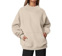 Felpa da donna senza cappuccio, oversize, a maniche lunghe, girocollo, basica, ampia, vintage, a collo alto, elegante, alla moda, morbida, tinta unita, sportiva, Y2k