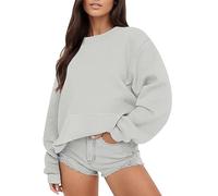 Felpa da Donna Senza Cappuccio, Sottile, per Adolescenti, Ragazze, Y2K, Basic, a Maniche Lunghe, Oversize, Con Cappuccio, Sportiva, Girocollo, Grigio, L