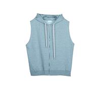 Felpa da donna senza maniche, elegante, per autunno, look elegante, con cappuccio, con chiusura lampo, leggera, tinta unita, per il tempo libero, per adolescenti, per le mezze stagioni, Blu, XL