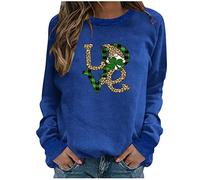 Felpa da donna St Patrik's Day irlandese Seamrog maglione casual verde con stampa a maniche lunghe Lá Fhéile Pádraig Sona Duit Top per leggings da festival irlandesi, Blu, S