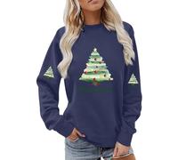 Felpa da donna stampata con stampa natalizia divertente con lettere stampate, a maniche lunghe, girocollo, per la vita quotidiana, regali di Natale, Marina Militare, XXL