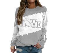 Felpa da donna stile rugby vintage, pullover casual con stampa lettera d'amore, morbido misto cotone, vestibilità comoda, top vintage girocollo, Grigio, XXL